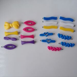 LOT (19) W/6 PAIRS VTG PLASTIC HAIR CLIPS/BARRETTES W/METAL WIRE SNAP-TIGHT BACK